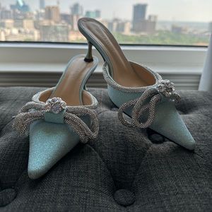 Mach & Mach Bow Kitten Heel Blue Glitter 37
